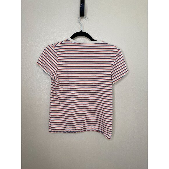Levis Perfect Crew Womens Striped T-Shirt XS Tan Blue Stripes Short Sleeve - Picture 4 of 6